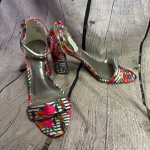 Worthington Women’s Beckwith Floral Striped Open Toe Strappy Heels Sandals Sz 9W